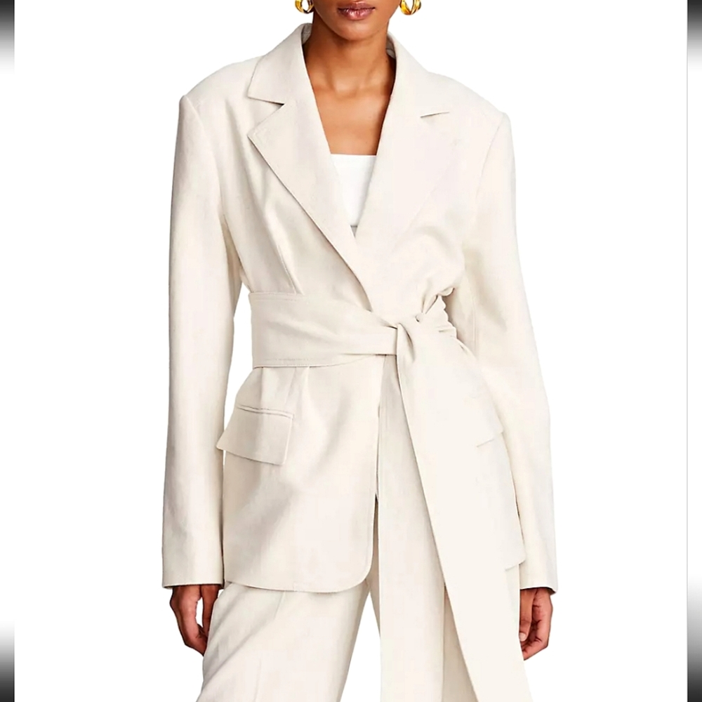 NWT$645 Halston Adley Cotton-Linen Suit Single-Breasted Blazer Top Jacket Sz 6 M